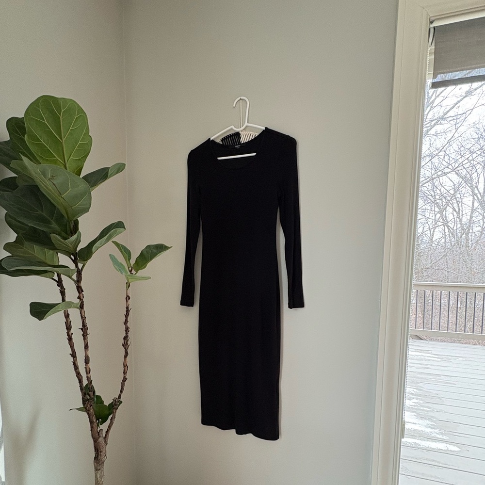 Black Long Sleeve Midi Bodycon Dress